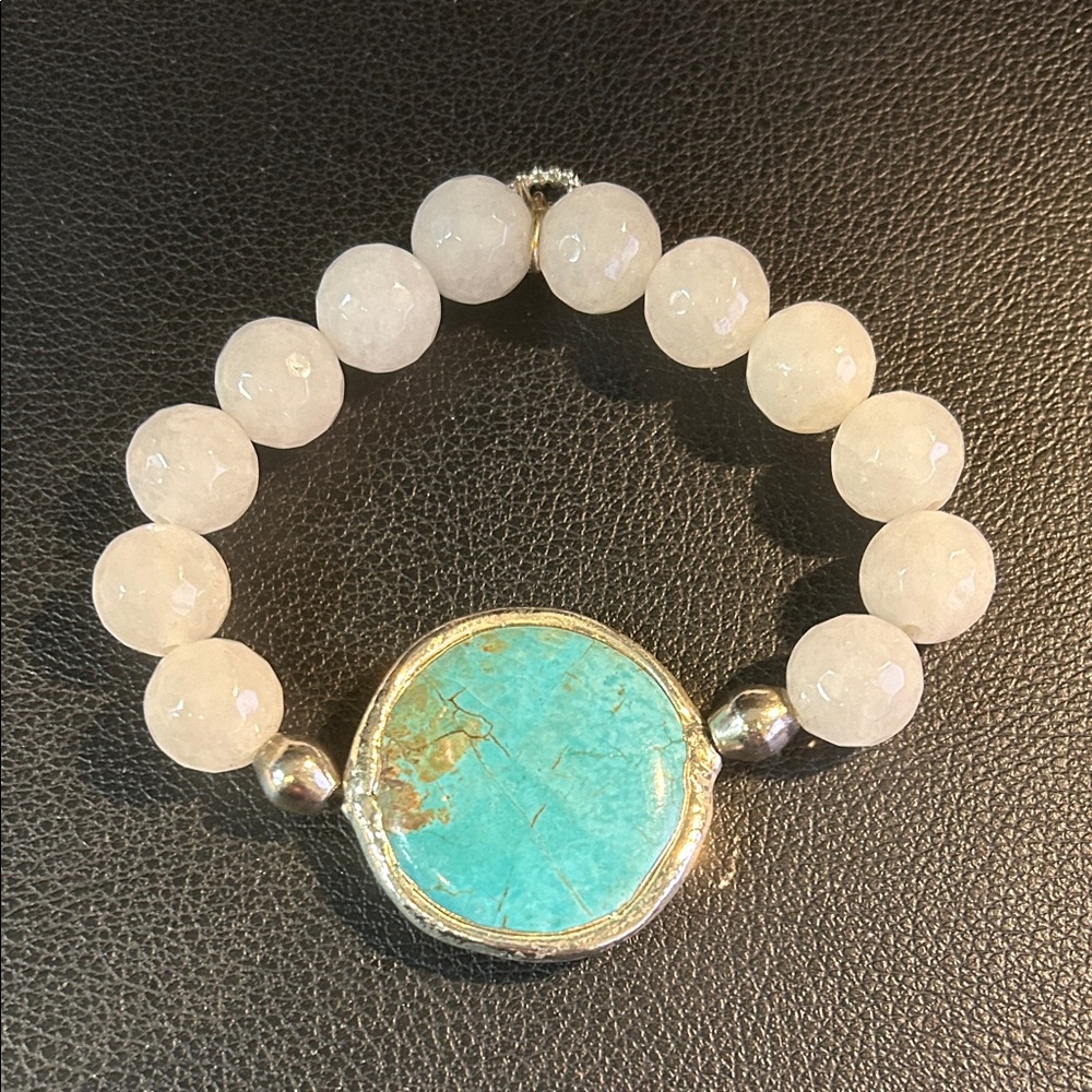 Sterling Turquoise and White Beaded Bracelet